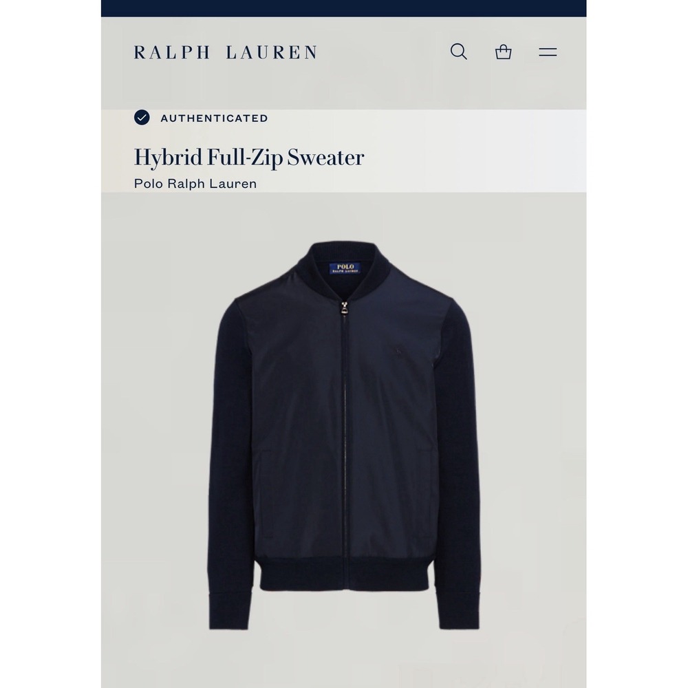 Polo Ralph Lauren Blue Hybrid Knit Nylon Full Zip Sweater Bomber Jacket XL - Picture 5 of 12